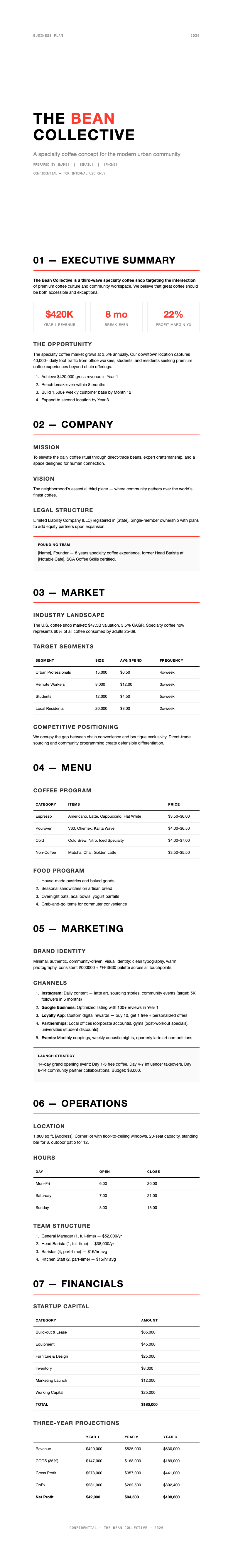 Modern minimalist coffee shop business plan